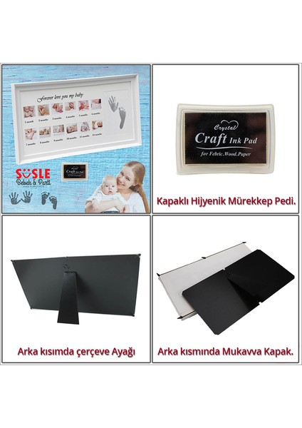 Bebek El ve Ayak İzli Resim Çerçevesi, 39cm x 21cm - 12 Ay