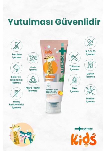 Kids Florürsüz Portakal Aromalı Diş Macunu 1-6 Yaş modelleri
