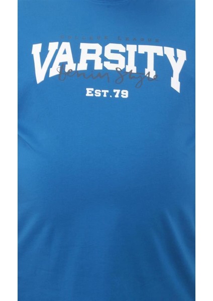 Erkek Büyük Beden Sıfır Yaka Tişört Varsity 23184 Saks fırsatları