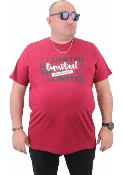 Erkek Büyük Beden Sıfır Yaka Tişört Unlimited 23177 Bordo