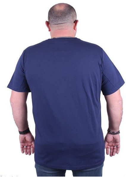 Erkek Büyük Beden Sıfır Yaka Tişört Believe 23180 Marin