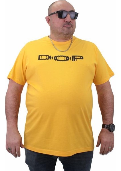Erkek Büyük Beden Sıfır Yaka Tişört Dop 23176 Sarı