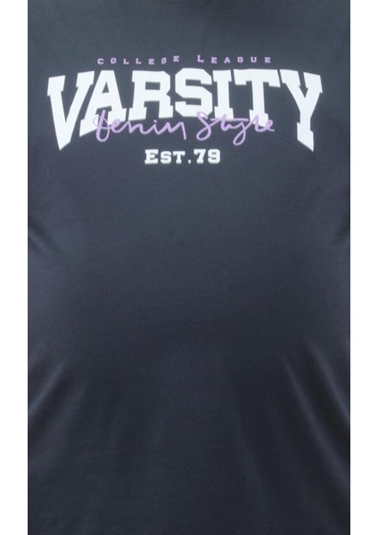 Erkek Büyük Beden Sıfır Yaka Tişört Varsity 23184 Lacıvert fırsatları