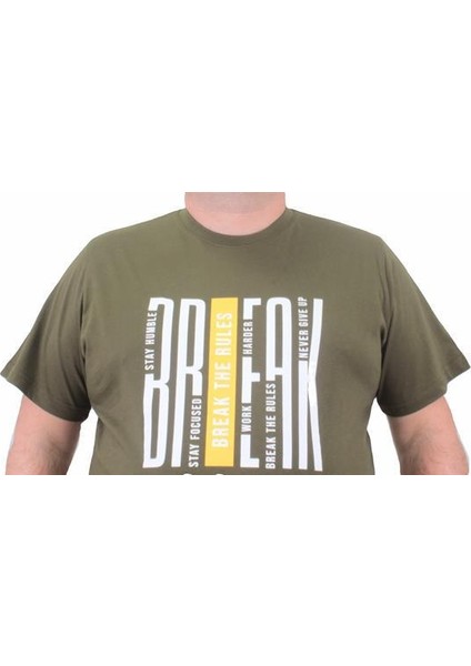 Erkek Büyük Beden Sıfır Yaka Tişört Break 23178 Askeri Yeşil fırsatları