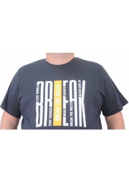 Erkek Büyük Beden Sıfır Yaka Tişört Break 23178 Lacıvert fırsatları