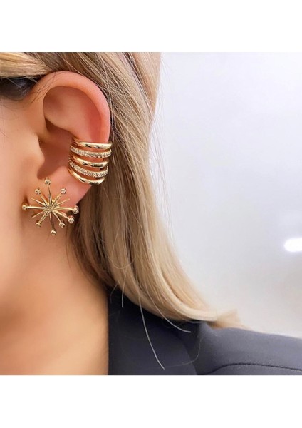 Çoklu Halkalı Araları Taşlı Vip Seri Çelik Kıkırdak Küpe