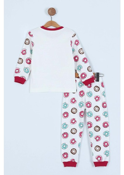 Donut Panda Basklılı Pamuk Kumaş Çocuk Pijama Takım - ENEN0001104 - Kırmızı - 5-6 Yaş