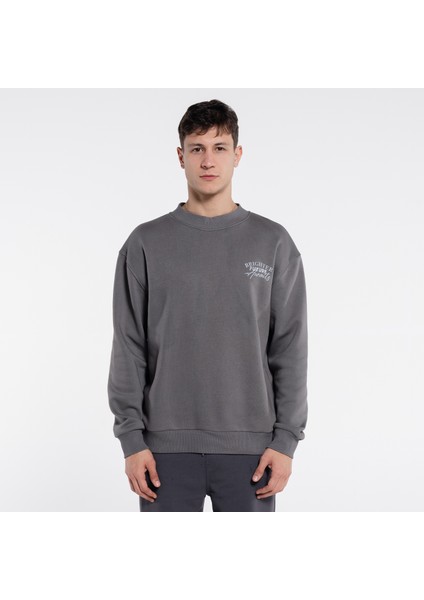 Friday Offset Jonnie Erkek Koyu Gri Bisiklet Yaka Ekstra Oversize Sweatshirt - 3 Iplik