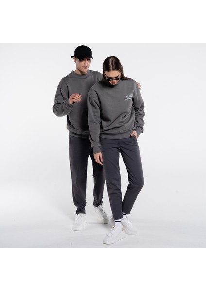 Friday Offset Jonnie Erkek Koyu Gri Bisiklet Yaka Ekstra Oversize Sweatshirt - 3 Iplik