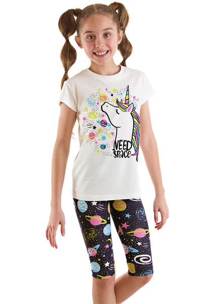 Uzayda Unicorn Kız Çocuk T-Shirt Tayt Takım