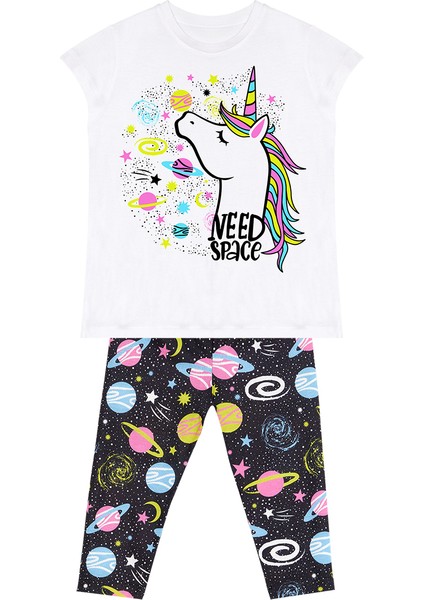 Uzayda Unicorn Kız Çocuk T-Shirt Tayt Takım modelleri