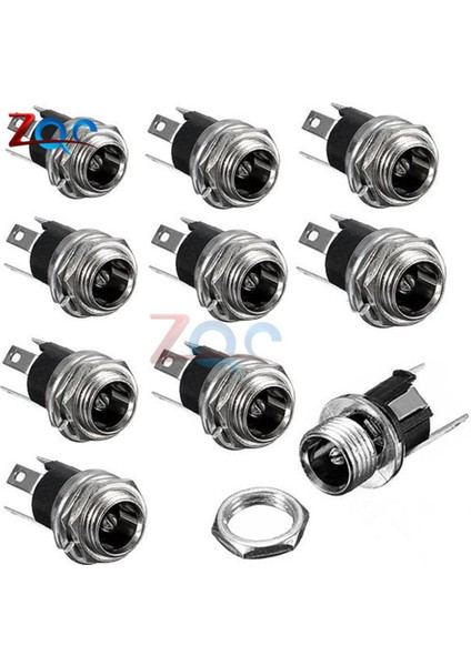 10 Adet 5.5x2.1mm Dc Kaynağı Jak Soket Dişi Panel Montajlı 3-Pin Elektrik Soket Konnektör (Yurt Dışından)