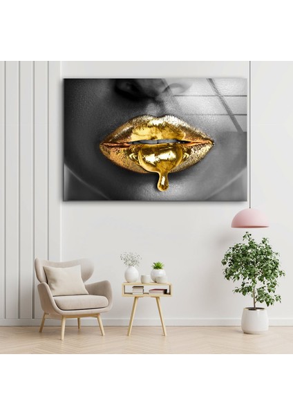 Altın Dudak Temperli Cam Duvar Tablosu indirimleri