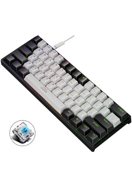 Leaven K620 -5 Blue Switch Mekanik Gaming Oyun Klavyesi Rgb 61 Key Mavi Tuş Type-C Klavye Siyah-Beyaz