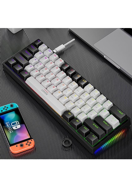 Leaven K620 -5 Blue Switch Mekanik Gaming Oyun Klavyesi Rgb 61 Key Mavi Tuş Type-C Klavye Siyah-Beyaz