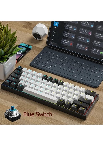 Leaven K620 -5 Blue Switch Mekanik Gaming Oyun Klavyesi Rgb 61 Key Mavi Tuş Type-C Klavye Siyah-Beyaz