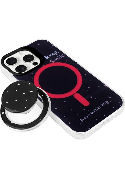 Case 4u Apple iPhone 15 Pro Max Kılıf Magsafe Şarj Özellikli Tak-Çıkar Pop Soketli Tiktok Kapak Siyah