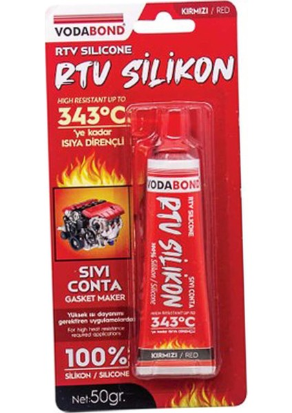 Esnek Yüksek Isı Rtv Silikonu 343 Dereceye Kadar Dayanıklı Sıvı Motor Conta Kırmızı 50 gr