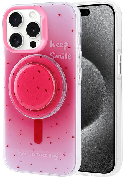 Apple iPhone 15 Pro Kılıf Magsafe Şarj Özellikli Tak-Çıkar Pop Soketli Tiktok Kapak Koyu Pembe fiyatları