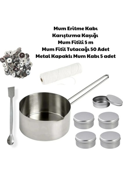 Mum Yapım Seti Mum Eritme Kabı 750 ml Parafin Karıştırma Kaşığı Mum Fitili Tutacağı Mum Kabı Gümüş