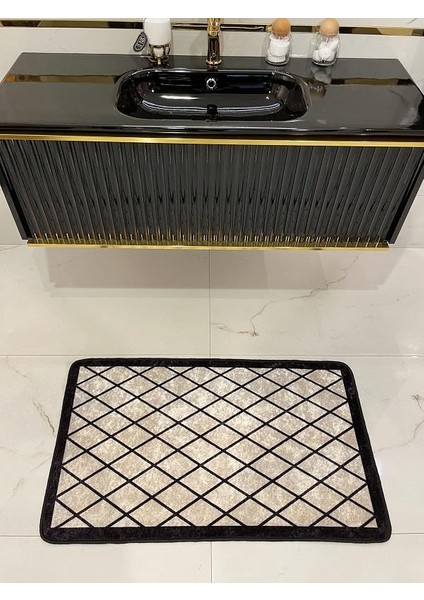 Tekli Geometrik Desen Lateks Taban Banyo Paspas 60x100