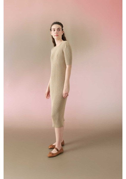 Triko Midi Elbise Gold Y2471003_076