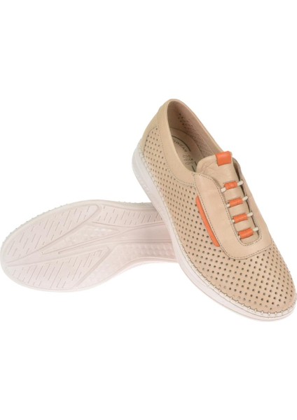 Hakiki Deri Delikli Comfort Kadın Ayakkabı VOY-9549 BEJ indirimleri