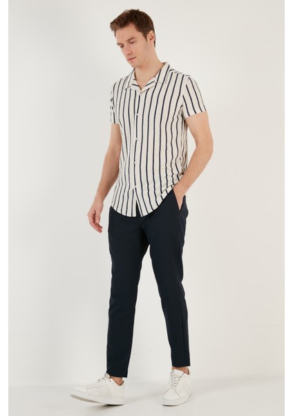 Çizgili Pamuk Karışımlı Kısa Kollu Apaş Yaka Regular Fit Gömlek Erkek Gömlek CF24S117664 modelleri