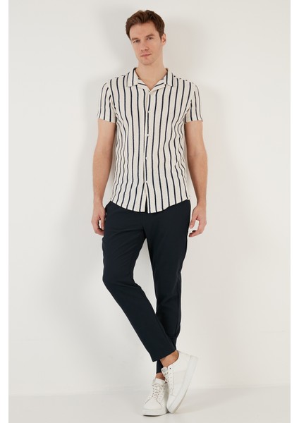Çizgili Pamuk Karışımlı Kısa Kollu Apaş Yaka Regular Fit Gömlek Erkek Gömlek CF24S117664 fırsatları