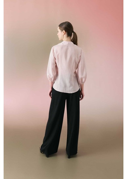 Önden Bağlamalı Balon Kol Çizgili Gömlek Standart Renk Y2413529_089 fiyatları