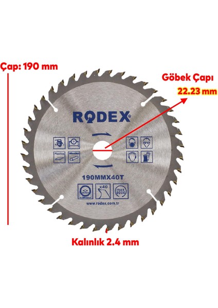 Ahşap Mdf Mobilya Tahta Sunta Dolap Kesme Testeresi Metal Elmas Testere 190 mm 40 Diş