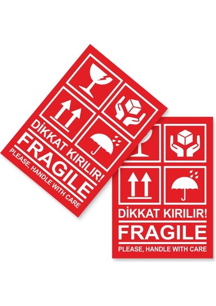 200 Adet Dikkat Kırılır Etiketi Kargo Için Fragile Kırıacak Etiketi 8X10 cm