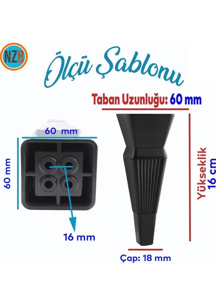 Mobilya Oturma Grubu Kanepe Sehpa Tv Ünitesi Koltuk Ayağı 16 cm Siyah Baza Ayak