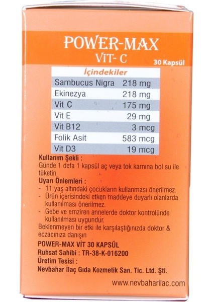 Power-Max Vit C 30 Kapsül