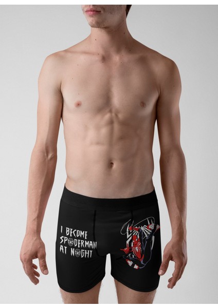 Geceleri Spiderman Oluyorum Yazılı Örümcek Adam Baskılı Modal Penye Rahat Kalıp Erkek Boxer