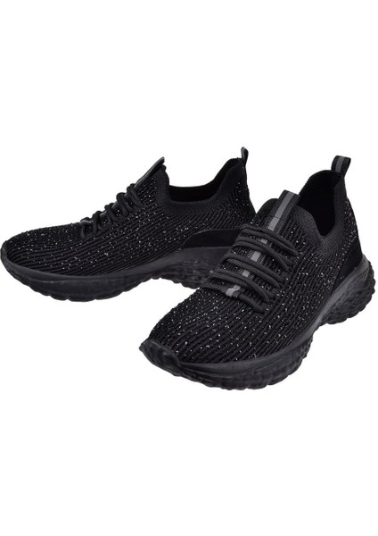 Taşlı Triko Kadın Spor Ayakkabı Sneaker GJ-320 Siyah