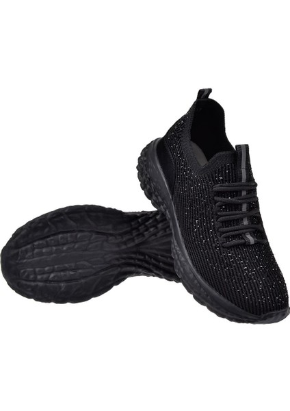 Taşlı Triko Kadın Spor Ayakkabı Sneaker GJ-320 Siyah