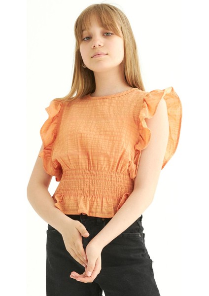 Bisiklet Yaka Yarasa Kol Oranj Renk Kız Çocuk Bluz modelleri