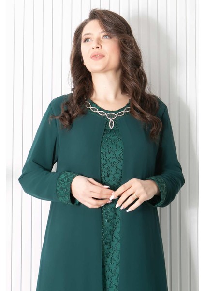 Kolye Detaylı Abiye Yeşil Mda2418