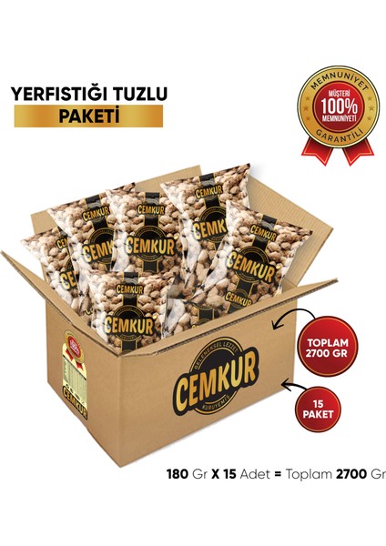 Cemkur Kuruyemiş Kavrulmuş Yer Fıstığı Tuzlu 180 gr  x 15