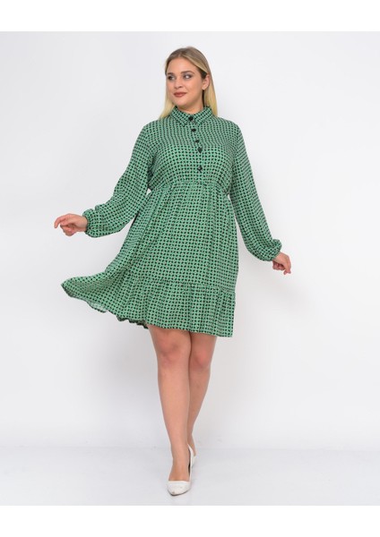 Kadın Uzun Kol Gömlek Yaka Düğme Detaylı Midi Elbise 4480/105
