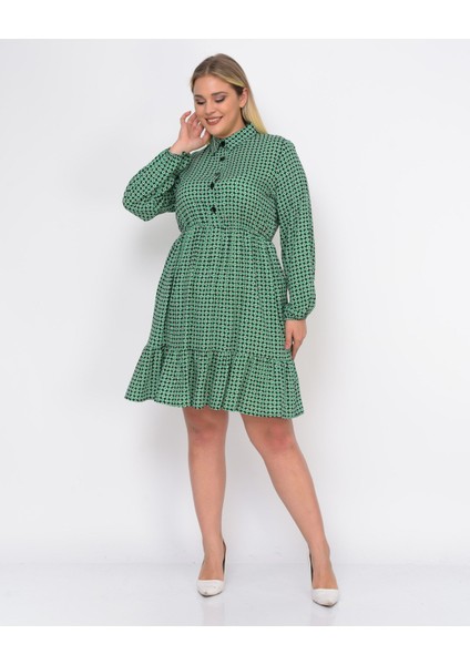 Kadın Uzun Kol Gömlek Yaka Düğme Detaylı Midi Elbise 4480/105 fiyatları