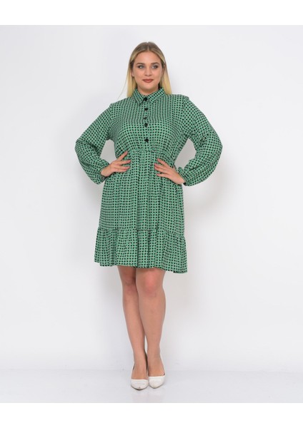 Kadın Uzun Kol Gömlek Yaka Düğme Detaylı Midi Elbise 4480/105 modelleri