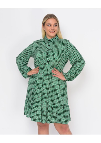Kadın Uzun Kol Gömlek Yaka Düğme Detaylı Midi Elbise 4480/105 fırsatları
