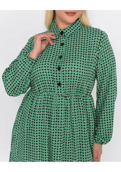 Kadın Uzun Kol Gömlek Yaka Düğme Detaylı Midi Elbise 4480/105 indirimleri