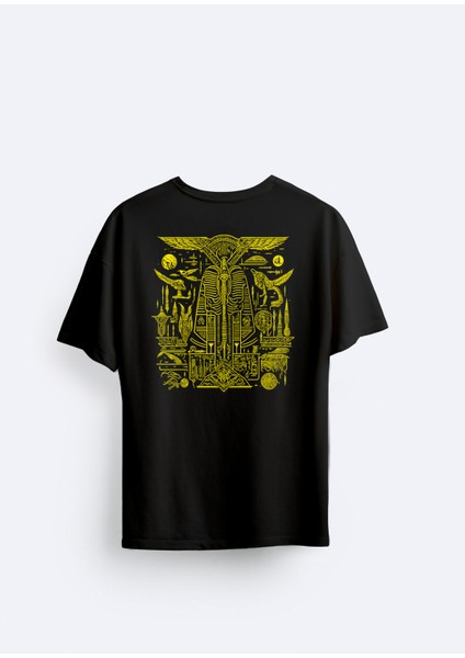 Loss Buttom Egyptian Hieroglyphs Kabartma Baskılı Likralı T-Shirt