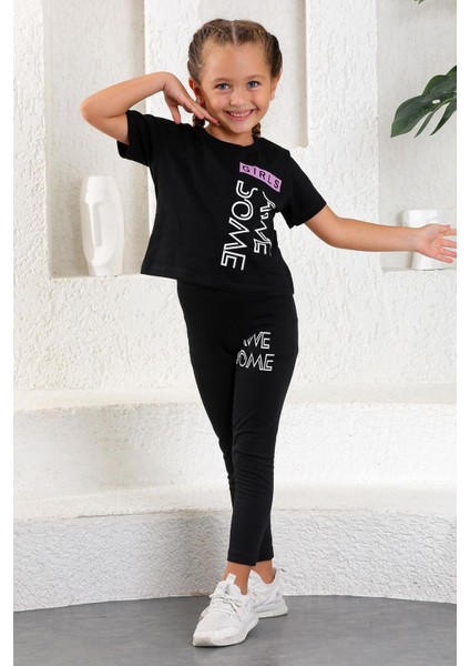 Kız Çocuk Awesome Baskılı Taytlı Takım 5-12 Yaş