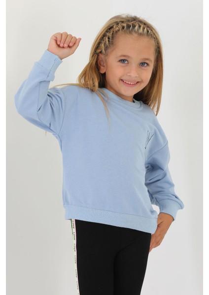 Bisiklet Yaka Uzun Kol W Baskılı Mavi Renk Sweatshirt fiyatları