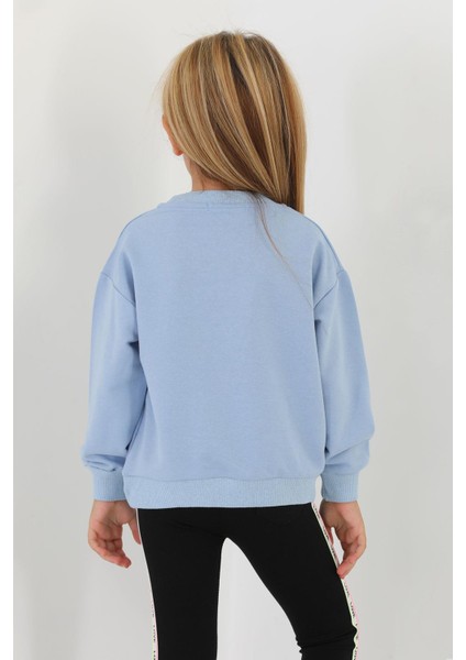 Bisiklet Yaka Uzun Kol W Baskılı Mavi Renk Sweatshirt modelleri