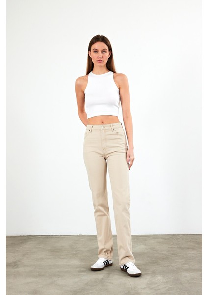 Kadın Marrakesh Stone Yüksek Bel Straight Fit Renkli Jean Pantolon